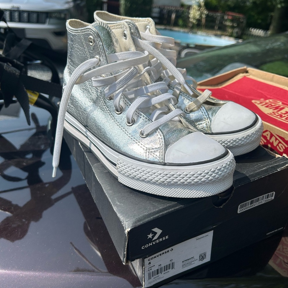 Converse Silver High-Top Sneakers with Metallic Finish